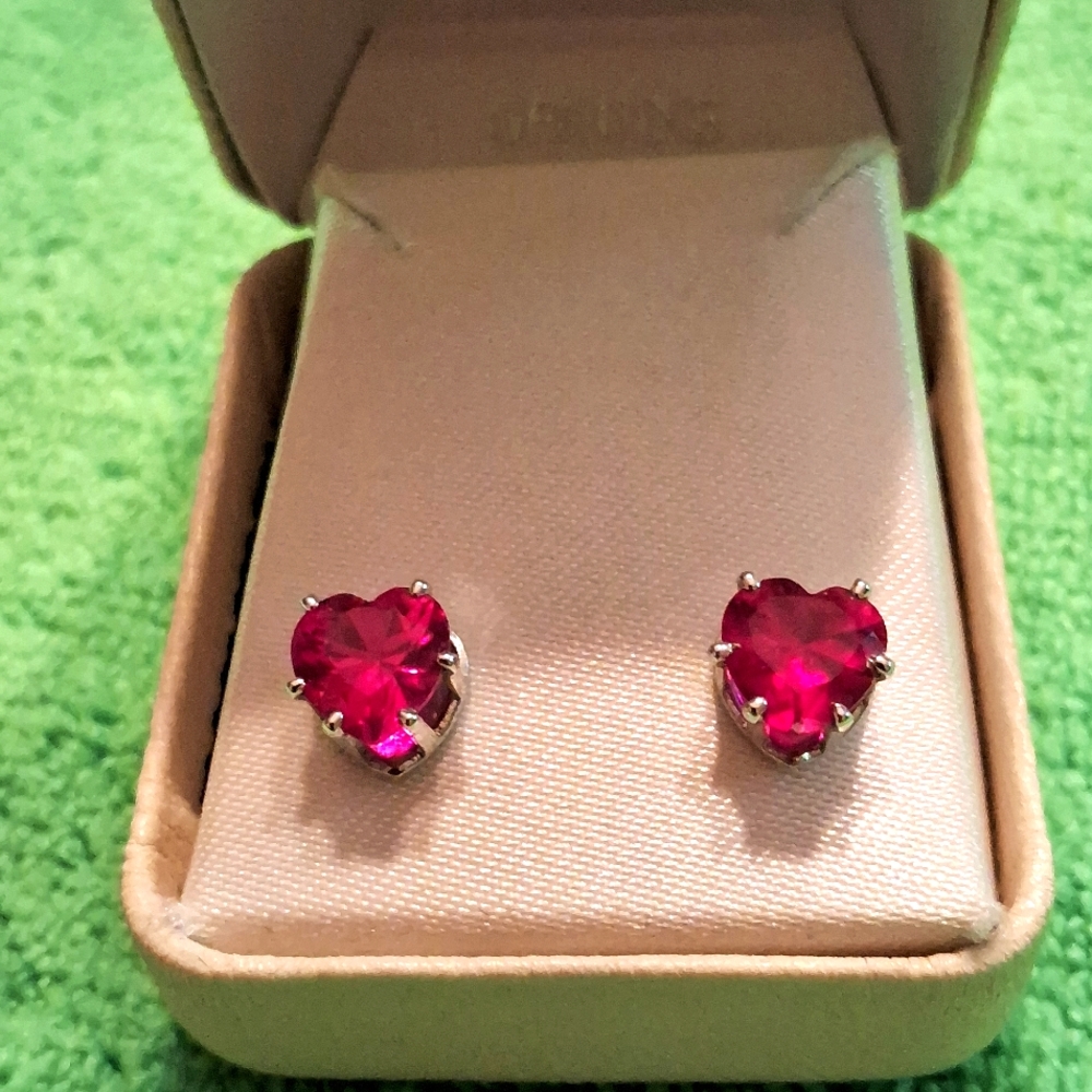 Genuine Crystal, "Ruby", Heart ❤️ Shaped Pierced Earrings ❤️